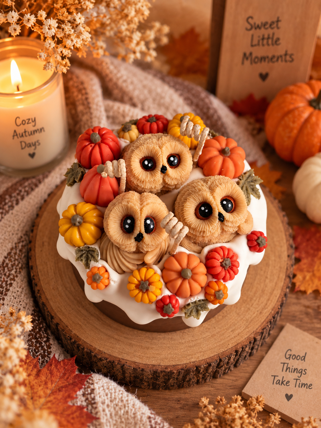 Three Little Owls Cake Candle